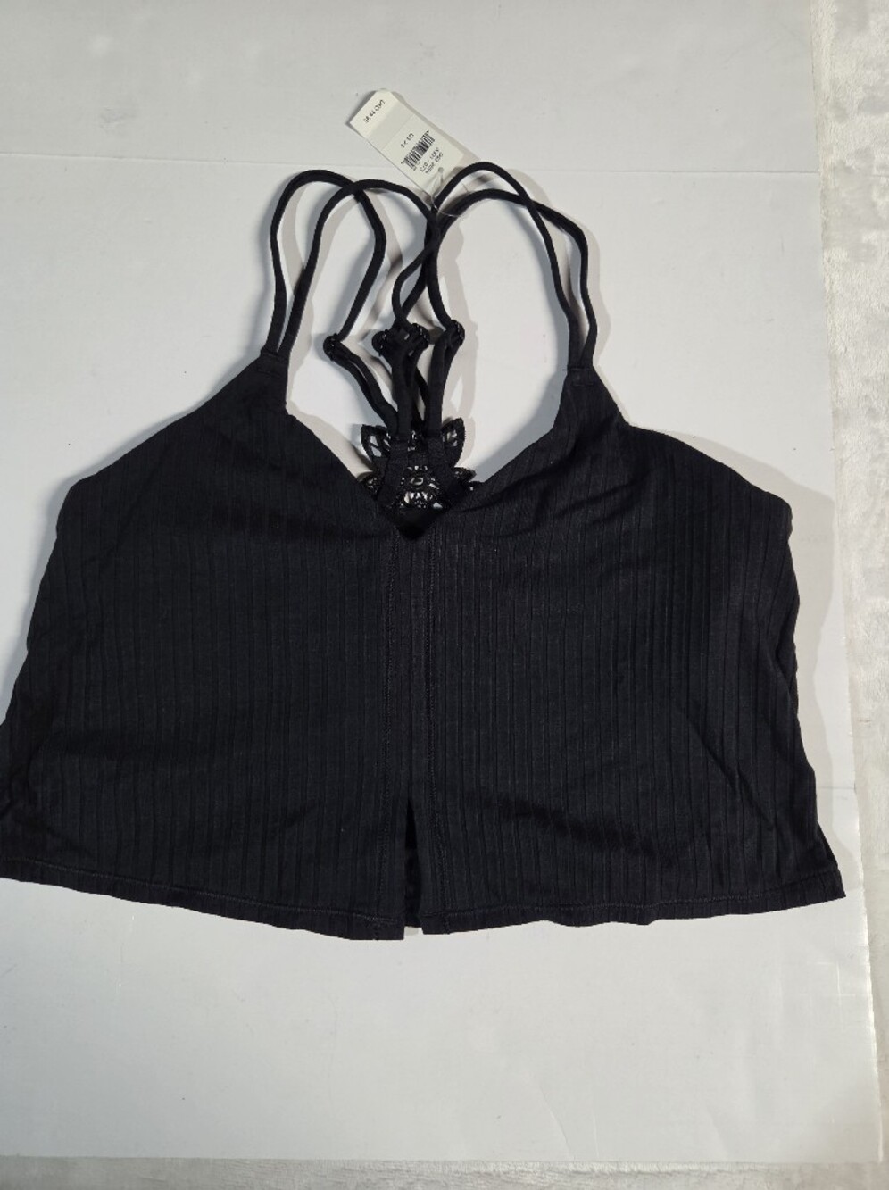 🖤 NWT aerie Black Ribbed Strappy Lace-Back Crop Top
